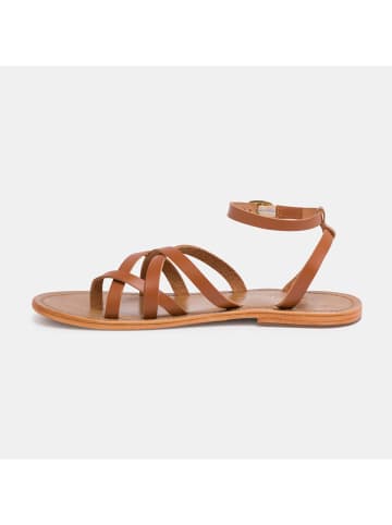 CALANK Leder-Zehensandalen in Hellbraun