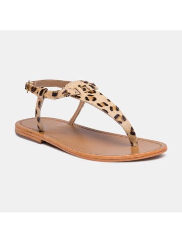 CALANK Leder-Zehensandalen in Beige/ Braun