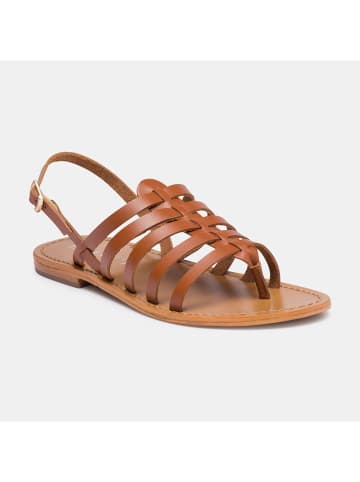 CALANK Leder-Zehensandalen in Hellbraun