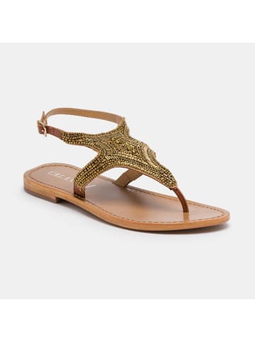 CALANK Leder-Zehensandalen in Hellbraun