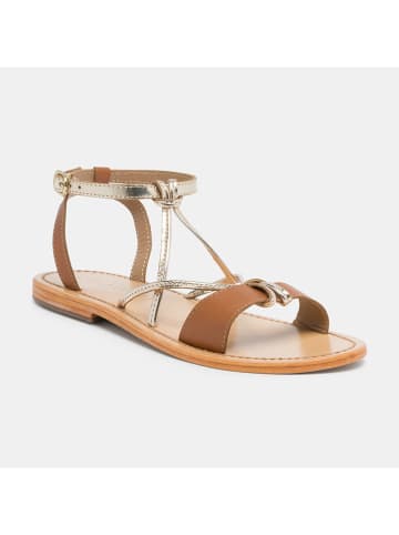 CALANK Leder-Sandalen in Gold/ Hellbraun