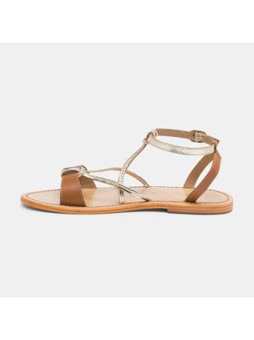 CALANK Leder-Sandalen in Gold/ Hellbraun
