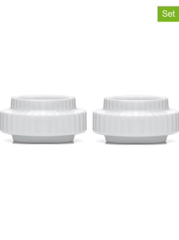 LYNGBY 2-delige set: theelichthouders wit - (H)3 x Ø 6,5 cm