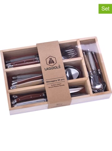 Laguiole 24-delige bestekset beige/grijs/rood