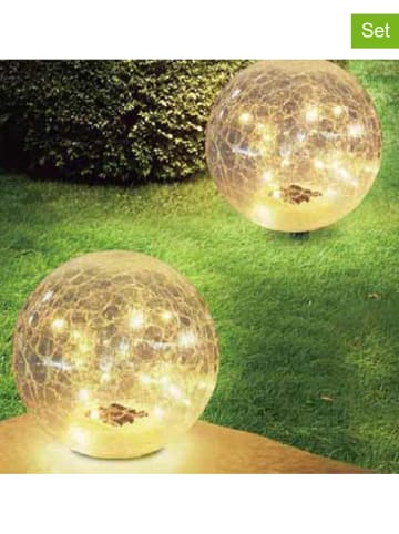 lumisky 2er-Set: LED-Solarleuchten "Crack Ball" in Transparent - Ø 13 cm