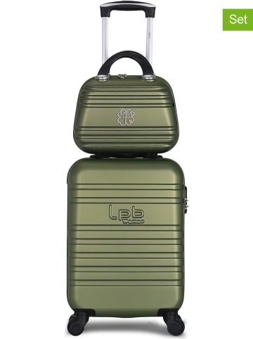 Les P´tites Bombes 2-delige set: hardcase-trolley en beautycase "Aurelia" kaki
