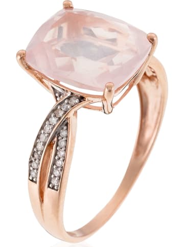 DIAMOND & CO Złoty pierścionek "Pink Power" z diamentami i różowym kwarcem