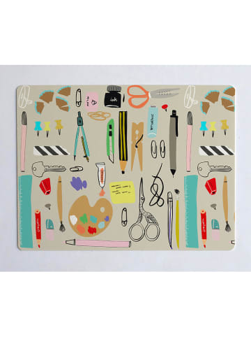 Folkifreckles Podkładka "Desk Tools" w kolorze beżowym ze wzorem na biurko - 55 x 35 cm