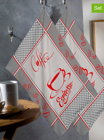 Calitex 2-delige set: theedoeken "Coffee" grijs/rood