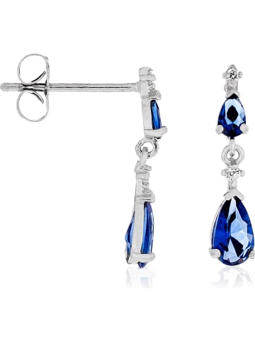 OR ÉCLAT Witgouden oorstekers "Goutte couleur Saphir" met zirkonia's blauw