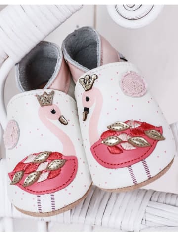 Lait et Miel Skórzane buty "Flamingos" w kolorze biało-różowym do raczkowania