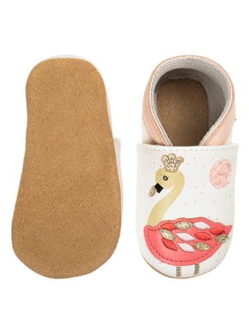 Lait et Miel Leren kruipschoenen "Flamingo's" wit/lichtroze