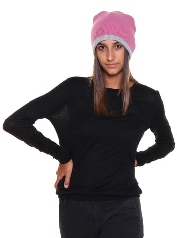 Cashmere95 Omkeerbare beanie grijs/lichtroze