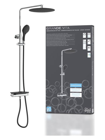 Schütte Überkopfbrauseset mit Thermostat-Armatur ''Grande Vita'' in Silber/ Schwarz