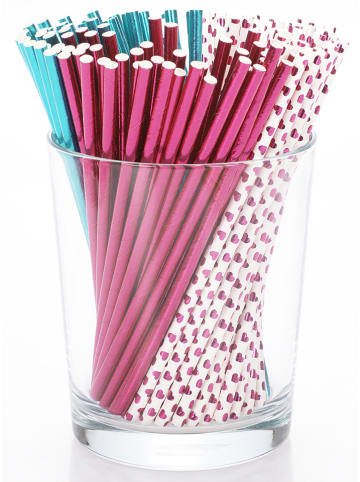 SUNNYSUE Papierowe słomki "Metallic" w kolorze różowo-turkusowym - dł. 20 cm