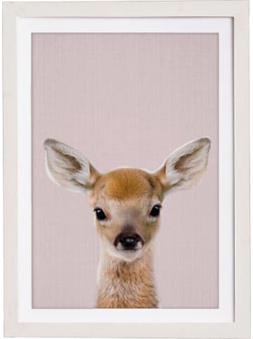 Folkifreckles Druk artystyczny "Rose Baby Deer" w ramce - 30 x 40 cm