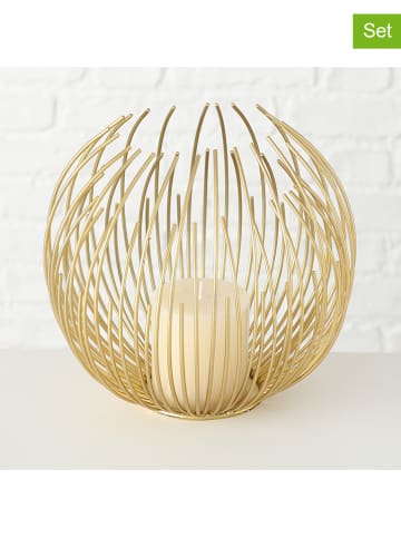 Boltze 2tlg. Set: Windlicht "Cylon" und Stumpenkerze in Gold/ Creme