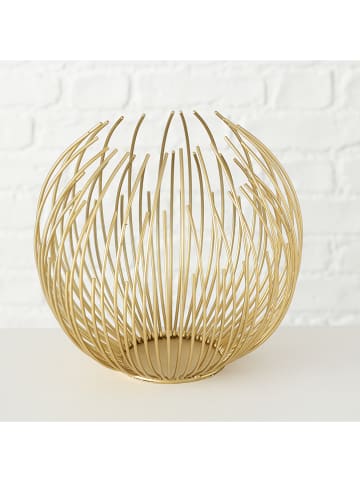 Boltze 2tlg. Set: Windlicht "Cylon" und Stumpenkerze in Gold/ Creme