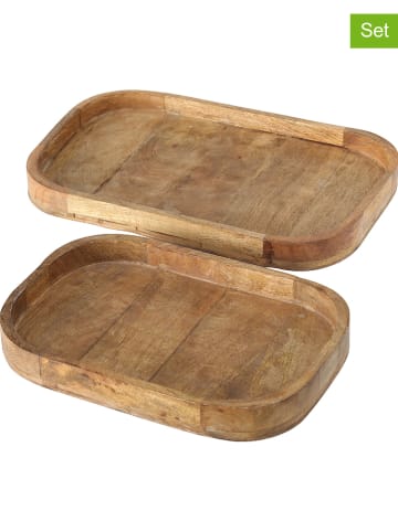 Boltze 2-delige set: decoratieve dienbladen "Tikko" bruin