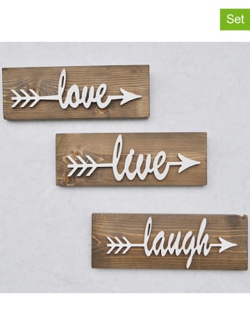 Evila 3-delige set: wanddecoratie walnotenhout - (B)40 x (H)14 cm