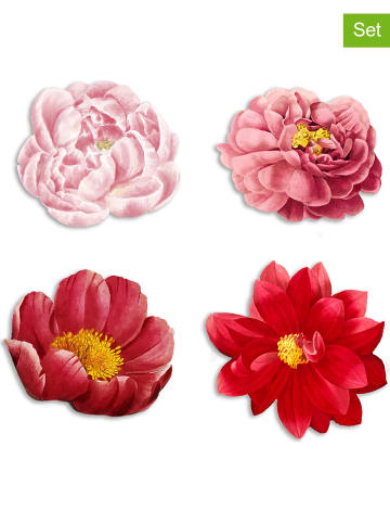 Madre Selva 4-delige set: onderzetters "Spring Flowers" rood/lichtroze - Ø 12 cm