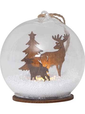 STAR Trading Kula dekoracyjna LED "Fauna" w kolorze brązowo-białym - wys. 9 x Ø 8 cm