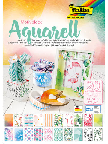 folia PAPER Motivblock "Aquarell" in Bunt - 20 Blatt - (L)34 x (B)24 cm