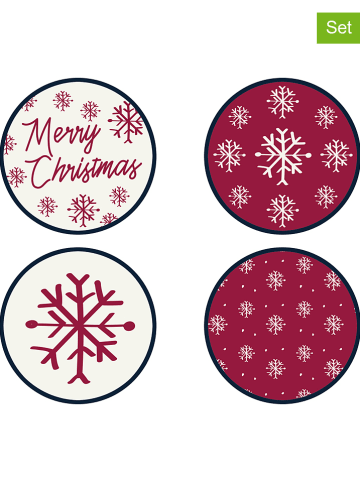 Tierra Bella 4-delige set: onderzetters "Merry Christmas" rood/wit - Ø 12 cm