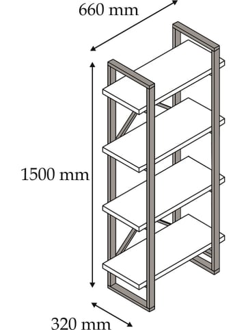 Scandinavia Concept Boekenkast "Alaro" walnootkleurig/zwart - (B)66 x (H)150 x (D)32 cm