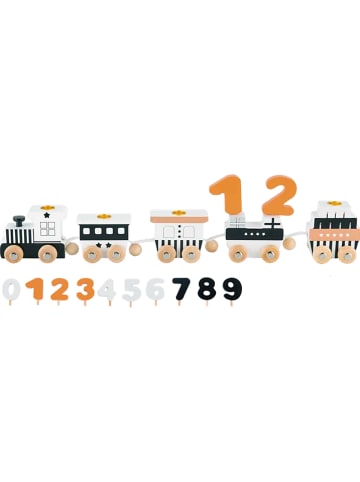 Magni Pociąg urodzinowy w kolorze biało-czarno-pomarańczowym - dł. 40 cm - 12 m+