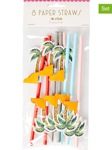 Rice 2-delige set: rietjes meerkleurig - 2x 8 stuks