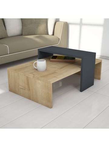 HanahHome Couchtisch "Glow" in Natur/ Anthrazit - (B)80 x (H)31,8 x (T)50 cm