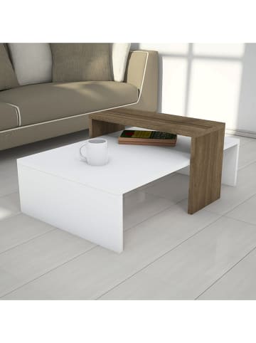 HanahHome Couchtisch "Glow" in Walnuss/ Weiß - (B)80 x (H)31,8 x (T)50 cm