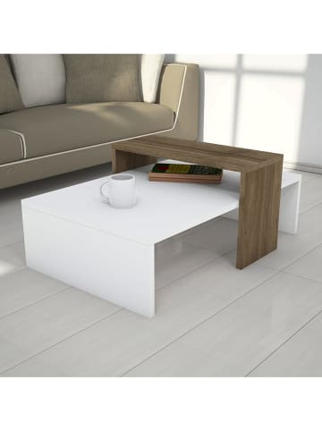 Scandinavia Concept Couchtisch "Glow" in Walnuss/ Weiß - (B)80 x (H)31,8 x (T)50 cm