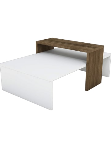HanahHome Couchtisch "Glow" in Walnuss/ Weiß - (B)80 x (H)31,8 x (T)50 cm