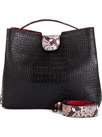 Mia Tomazzi Leder-Henkeltasche "Bagolino" in Schwarz - (B)31 x (H)26 x (T)13 cm
