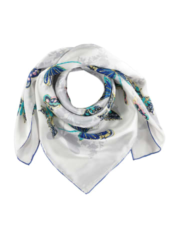 Made in Silk Zijden sjaal wit/grijs/blauw - (L)90 x (B)90 cm