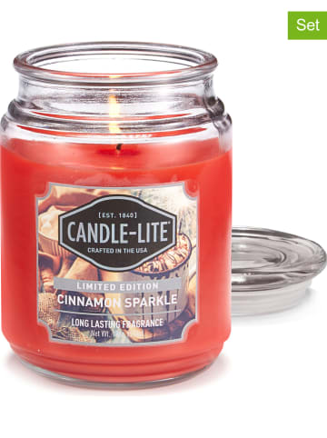 CANDLE-LITE 2-delige set: geurkaarsen "Cinnamon Sparkle" oranje - 2x 510g