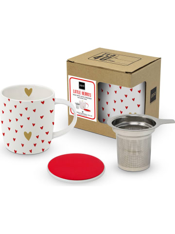 ppd Kubek "Little Hearts" w kolorze biało-czerwonym do herbaty - 350 ml