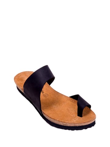 Comfortfusse Leren teenslippers zwart