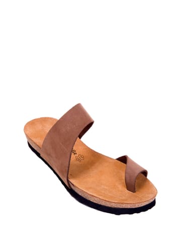 Comfortfusse Leren teenslippers zandkleurig