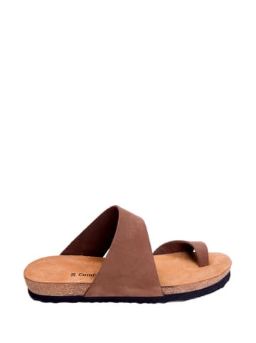 Comfortfusse Leren teenslippers zandkleurig