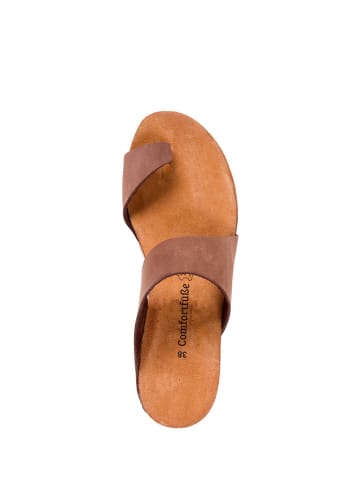 Comfortfusse Leren teenslippers zandkleurig