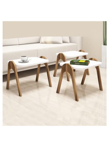 Evila Set van drie tafels "Paris" wit/walnootkleurig - (B)49 x (H)42 x (D)35,5 cm