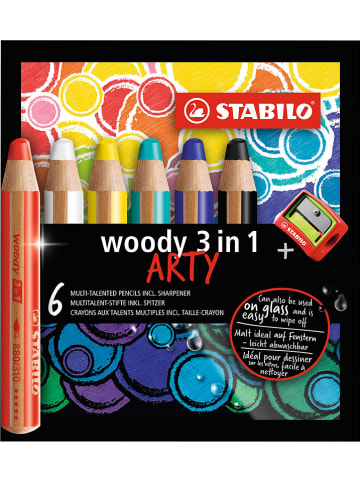 STABILO XXL-kleurpotloden "STABILO Woody 3-in-1 - Arty" - 6 stuks + puntenslijper