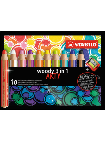 STABILO XXL-kleurpotloden "STABILO Woody 3-in-1 - Arty" - 10 stuks + puntenslijper