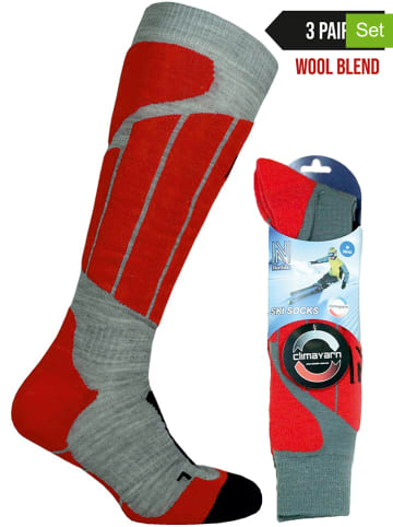 Norfolk 3er-Set: Ski-/ Snowboardsocken in Rot/ Grau