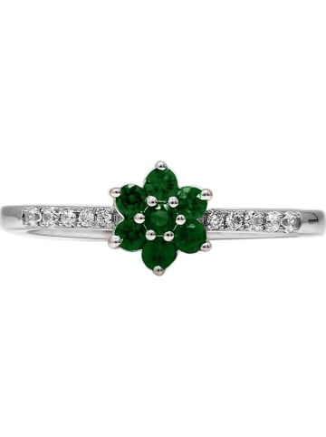 Vittoria Jewels Witgouden ring met diamanten en synthetische smaragd