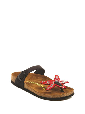 Comfortfusse Leren teenslippers zwart/rood