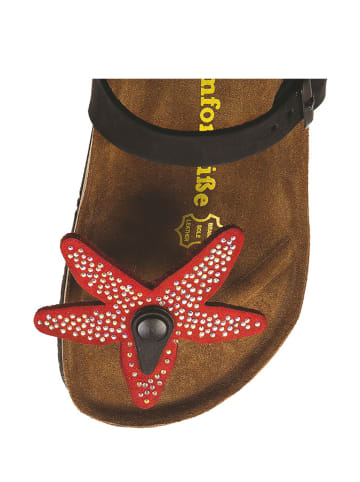 Comfortfusse Leder-Zehentrenner in Schwarz/ Rot